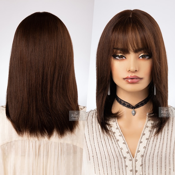 Peluca Completa Studio7-uk Color Marrón Chocolate - Bob Mediano, Recto, Aspecto Natural, Sintética