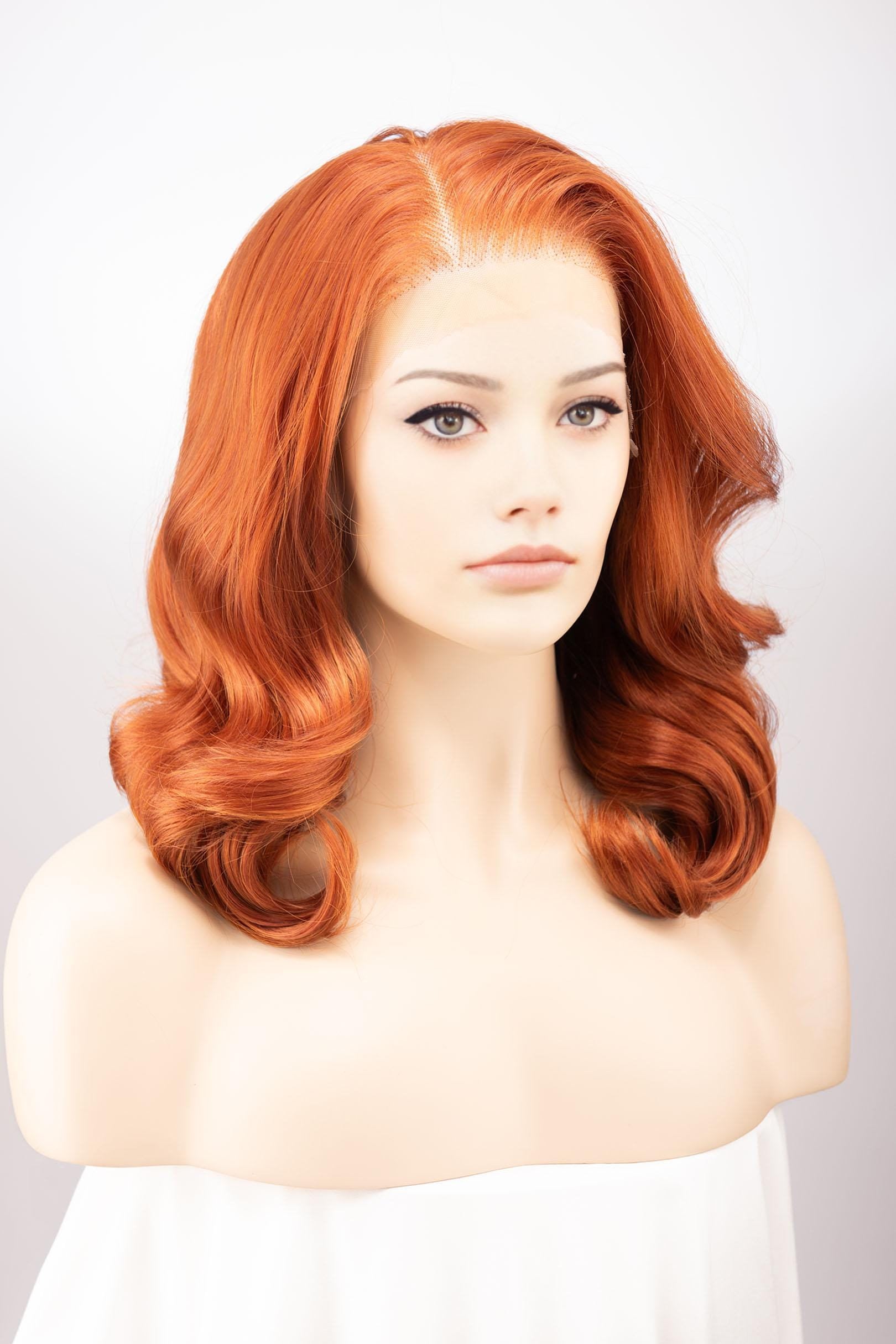 Auburn Ginger Red Wavy 13x6 Lace Front Wig Chemo Wig for Hair Loss Robin