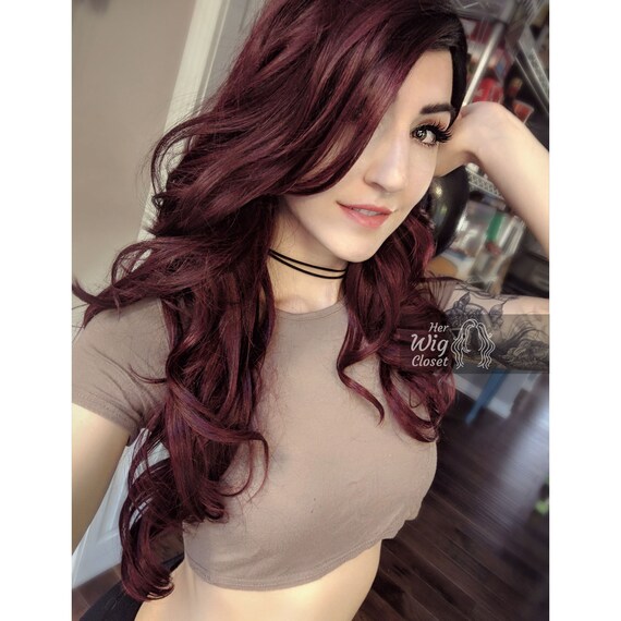 Burgundy Wig Burgundy With Black Roots Long Body Wave Heat Resistant Red Wig Louisa