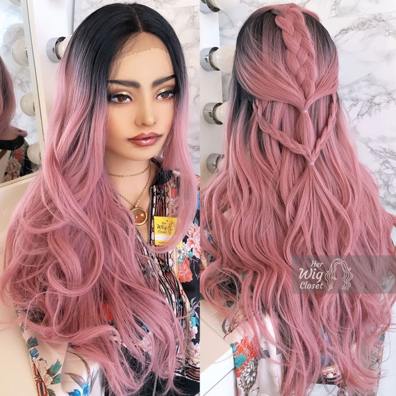 Pastel Pink Ombre Lace Front Wavy Wig Kelly Etsy