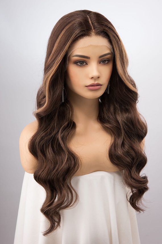 Natural Brown with Dark Blonde Highlight Balayage Lace Wig Middle Part Madeline