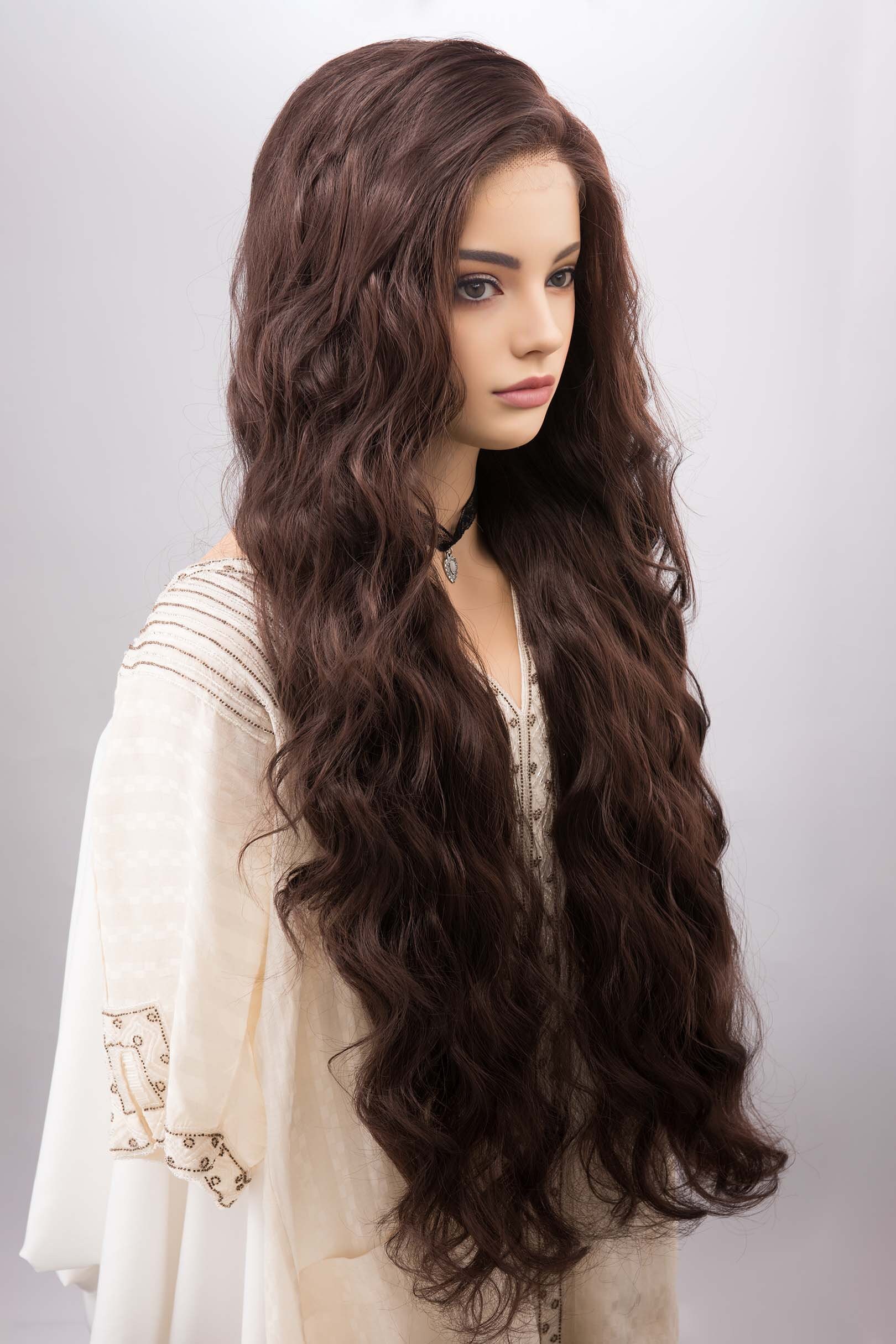 New Goddess length brown curly wavy wig cosplay Amazon.com : Curly Wig with Bangs for Women FLUFYMOOZ  main image 2