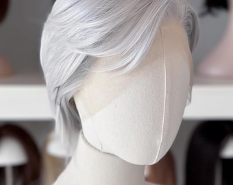 Icy Silver Short Straight Lace Front Wig Kallias