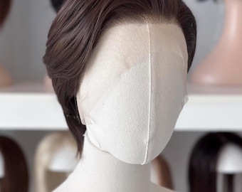 Natürliche Braune Kurze Gerade Lace Front Perücke Alex