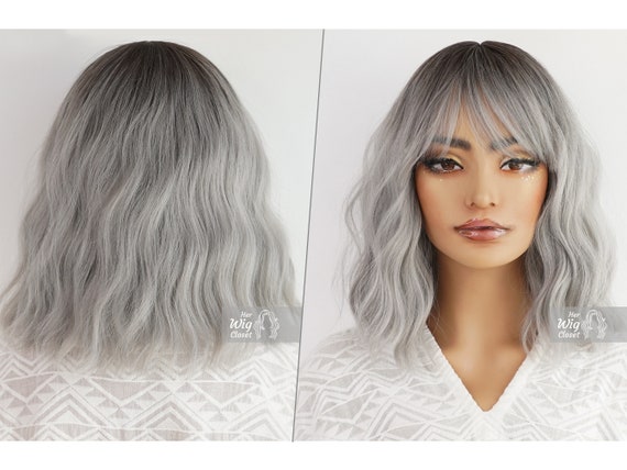 Dark Roots Silver Ombre Wavy Wig With Bangs Her Wig Closet - Etsy Australia Dark Roots Silver Ombre Wavy Wig With Bangs Her Wig Closet - Etsy Australia