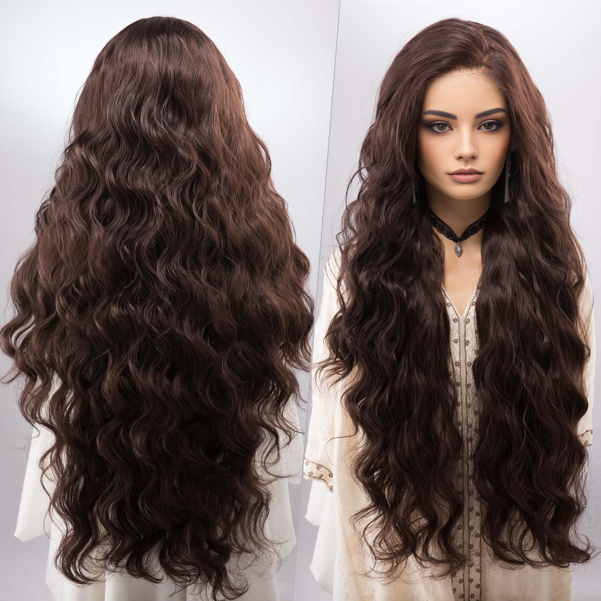 Perruque Synthétique Ondulée Très Longue - 76 Cm, Couleur Noir, Résistante à La Chaleur, Taille Moyenne