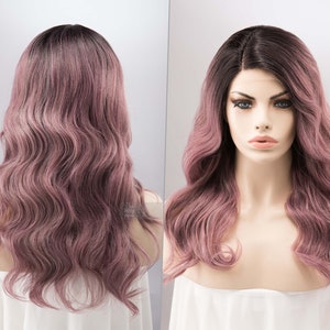 Dusty Mauve Lace Front Wig Dark Blush Pink Wavy Wig with Deep T Part Front Lace Wig Cosplay Wig Her Wig Closet VINCA