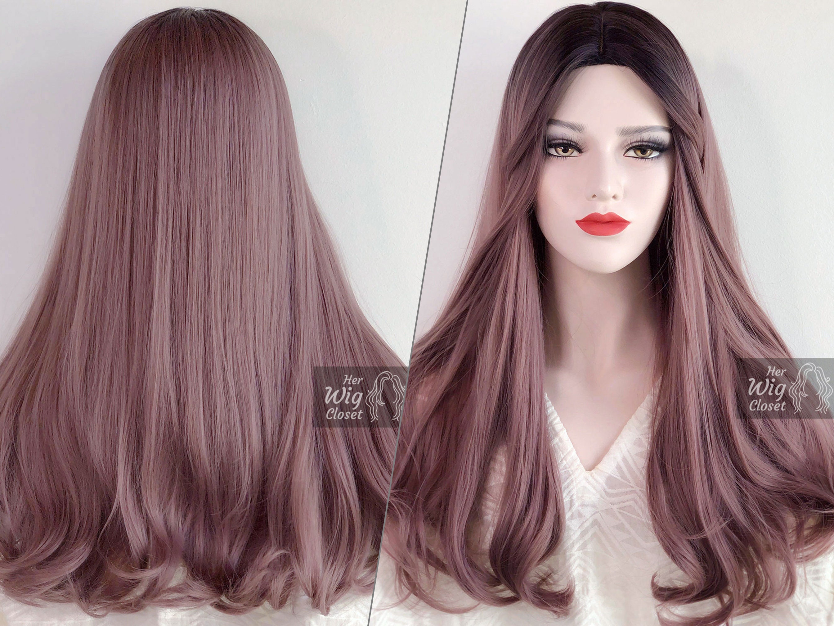 Kesha, Synthetic Wig Lace Front Wig, Low Density Ombre Dark Roots Rose Pink  Hair Wig 