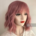 Dusty Rose Pink Wig Wavy Hair Bob Wig with Bangs Pink Cosplay Wig Party Hair Her Wig Closet Katy