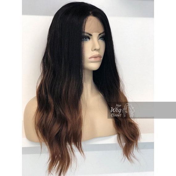 Black Brown Ombre Wavy Body Wave Synthetic Lace Front Wigs  display picture 2