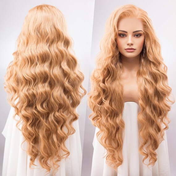 Strawberry Blonde Wig Long Blonde Lace Front Wig 13 X 4 Large Lace Wig Golden Blonde Wavy Wig Cosplay Wig Drag Queen Wig IDINA