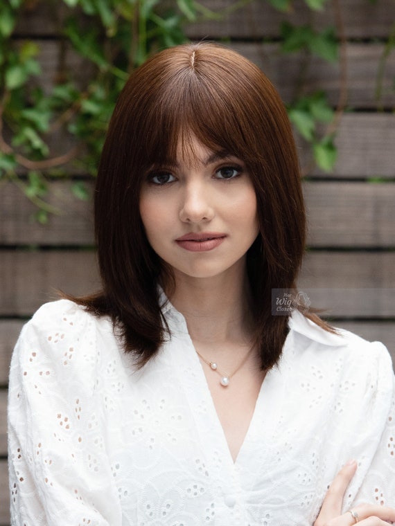 Human hair wig with straight bangs 2025