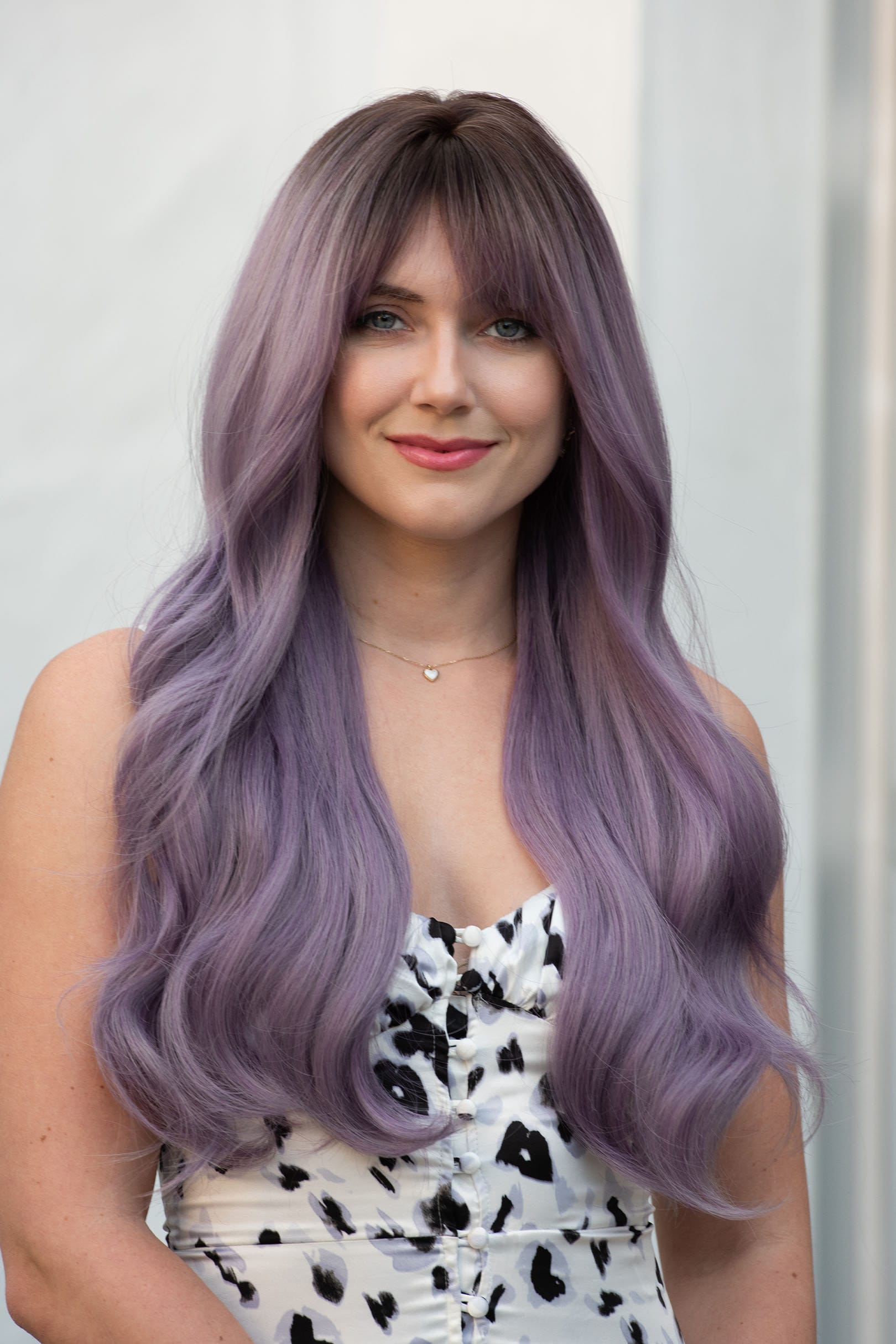 Lilac purple ombré wig spriral curly layered 22” ELEMENT Synthetic Wig Long Wavy Curly Ombre Purple Color to  main image 3
