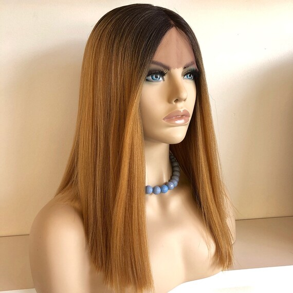 16 Honey Blonde W Dark Brown Roots Wig Jennifer Etsy