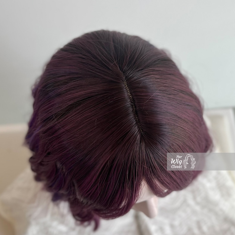 Purple Pink Ombre Wavy Bob Wig With Bangs Her Wig Closet Hair loss Alopecia Cosplay Violet image 7