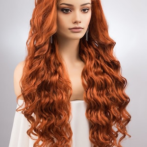 Ginger Red Wig Curly Golden Ginger Beach Waves Wig 13&quot; X 6&quot; Large Lace Top Wig Cosplay Merida