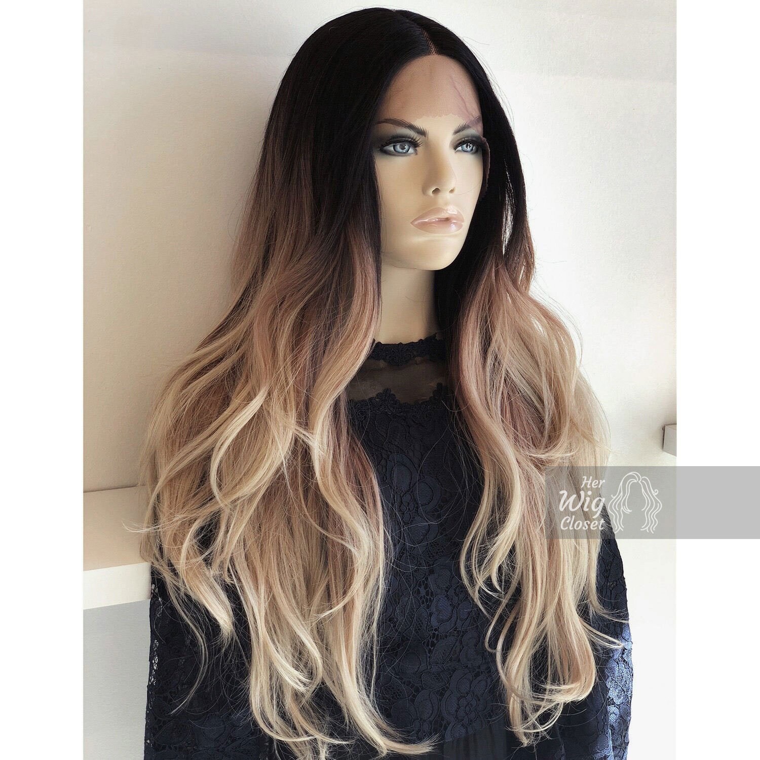 Blonde Ombre Wig Lace Front Wig Ash Blonde Hair Dark Roots 