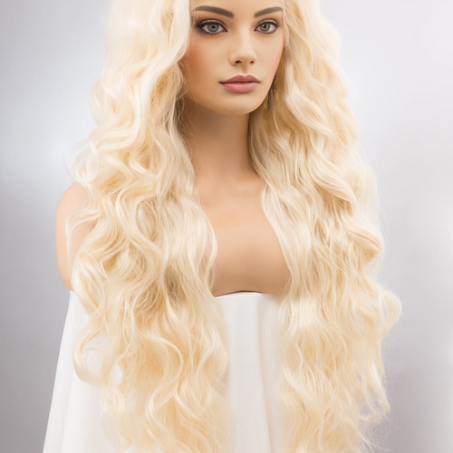 Blonde Long curly wig Swisslace Lacefront 2020 Wig LIGHT BLONDE Swiss Lace Front Wig - Synthetic * Long Wavy  main image 4
