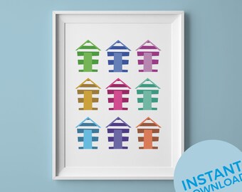 Druckbare Beach Art, Downloadbare Kunst, Strandhütte, Küstendekor, Badezimmerwand