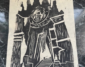 Impression linogravure originale du Temple de Bhaal inspirée de Baldur's Gate 3