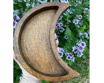 Crescent Moon Wood Tray*Crystal Tray*Altar Tray*Boho