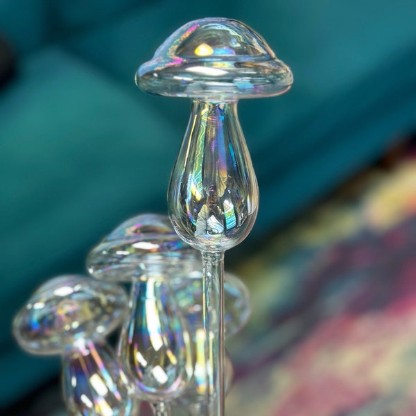 Glass Iridescent Self watering Mushroom Globe