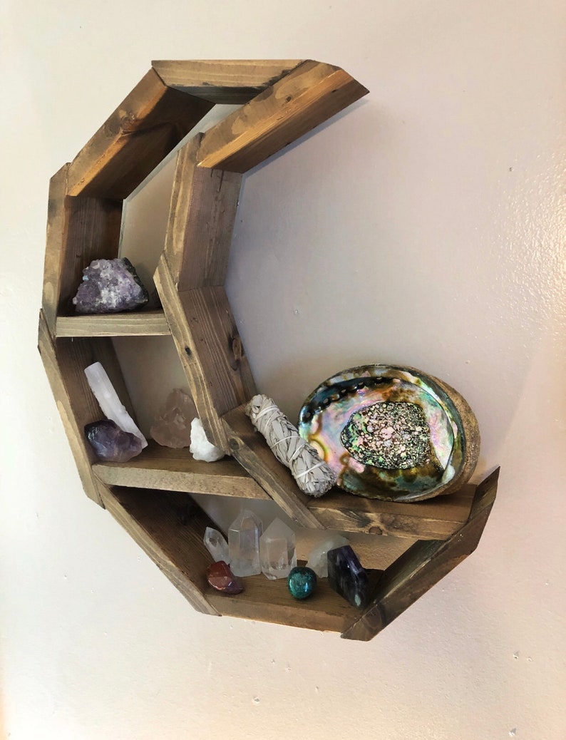 Rustic Crescent Moon Crystal Shelf Handmade Etsy