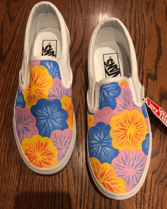 Custom Hand Painted Flower Slip on Vans 