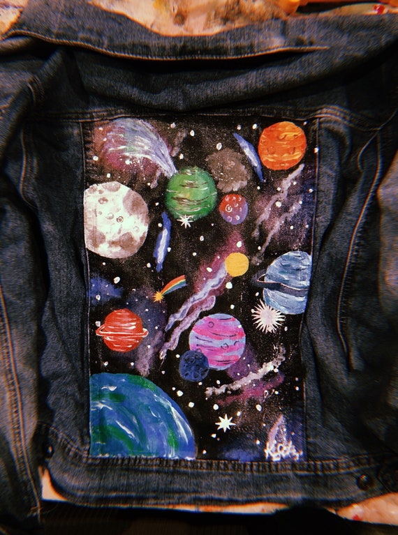 Glow in the dark hand painted space jean jacket