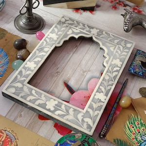 Handcrafted Camel Bone Inlay Picture Frame  Home Decor  showcase your memories in beautiful handcrafted bone inlay grey frame gift your love