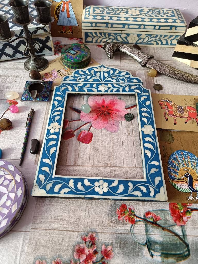 Unique Picture Frame Inlay Mother of Pearl Inlay Picture Frame: Handmade Camel Bone Inlay - Etsy
