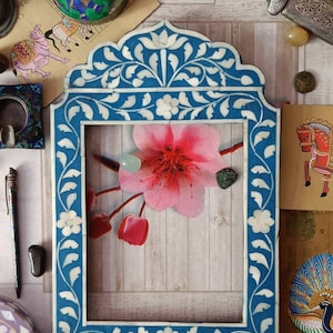 Mother of Pearl Inlay Picture Frame: Handmade Camel Bone Inlay