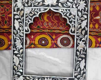 Handmade Mother of Pearl Inlay Frame: Lotus Design Jharokha Wall Decor