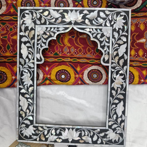 Handmade mother of pearl inlay frame , picture frame,mirror frame,jharokha,wall decor, showcase your memories,lotus design mop inlay frame .