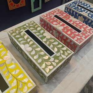 set of 4 Mother pearl inlay tissue box vintage style, rectangle tissue box holder, luxurious tissue box cover,