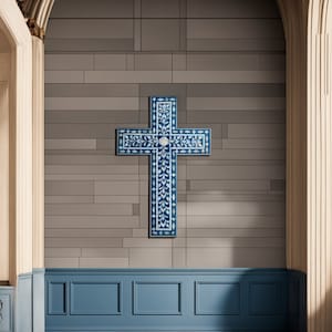 Mother of Pearl Holy Cross Inlayed with Oyster Shells - Unique Religious Wall Art