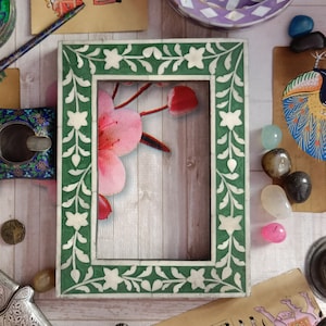 Handcrafted Camel Bone Inlay Picture Frame Unique and Exquisite Home Decor  showcase your memories in beautiful handcrafted bone inlay green