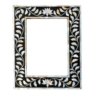 Mother of Pearl Inlay Frame | black Floral Design | Fits  7x5 inch | Elegant Handmade Gift