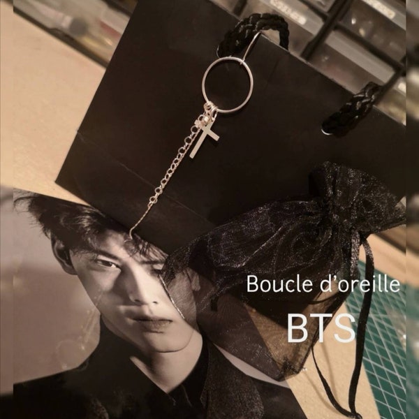 Boucle d'oreille en argent 925, bijoux K-pop, bts, boucles d'oreilles croix