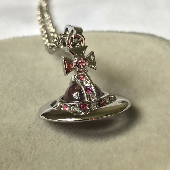 Vivienne Westwood Pink Silver Crystal Saturn Orb Necklace | Etsy