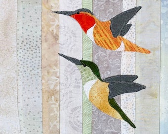 Colibrí rojizo - Patrón de colcha con apliques de aves - Descarga digital