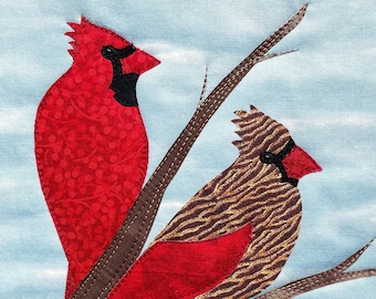 Cardinal (Nordkardinal) - Vogel-Applikation-Quilt-Muster - Digitaler Download