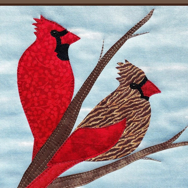 Cardinal du Nord - Bird Applique Quilt Pattern - Téléchargement numérique