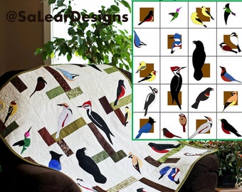 Northwest Songbirds - origineel vogelquiltpatroon met 19 vogels - pdf-download