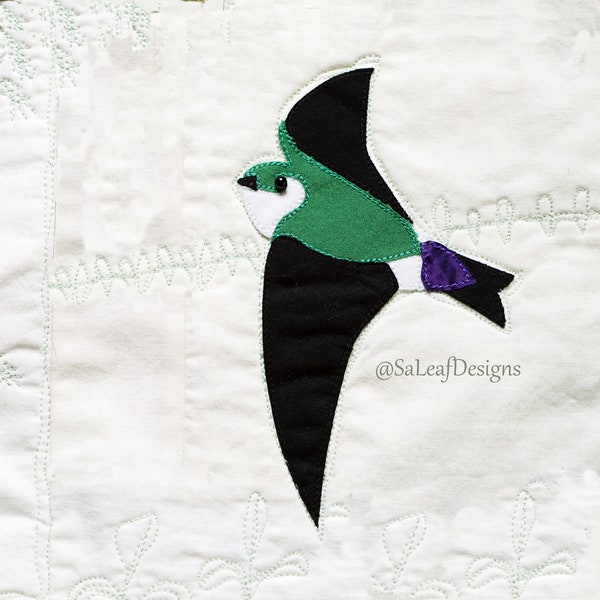 Violet Green Swallow - Bird Applique Quilt Pattern - Digital Download