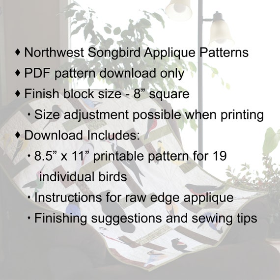 Northwest Songbirds - Original Bird Quilt Pattern With 19 Northwest Songbirds - Original Bird Quilt Pattern With 19