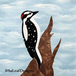 Downy Woodpecker - Bird Applique Quilt Pattern - Digital Download