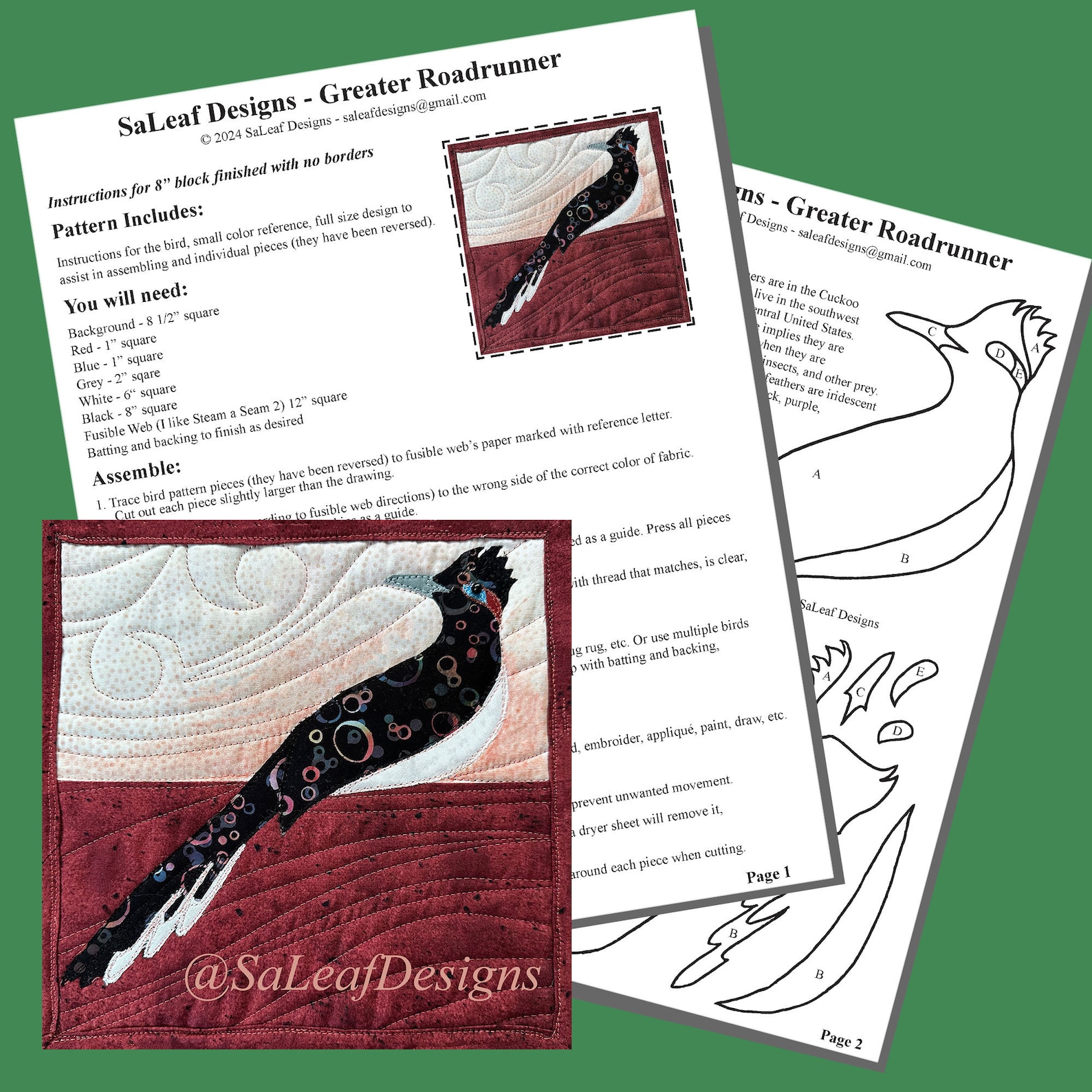 Greater Roadrunner - Bird Applique Quilt Pattern - Digital Download - Etsy