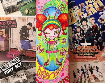 Fruits Sugar Obsessor, hand painted skateboard, kawaii skateboard art, original painting, kawaii painting, Aya Masuda