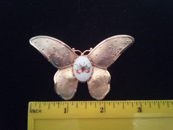 Vtg Goldtone Butterfly Pin/Brooch w/ Hand-Painted… - image 4